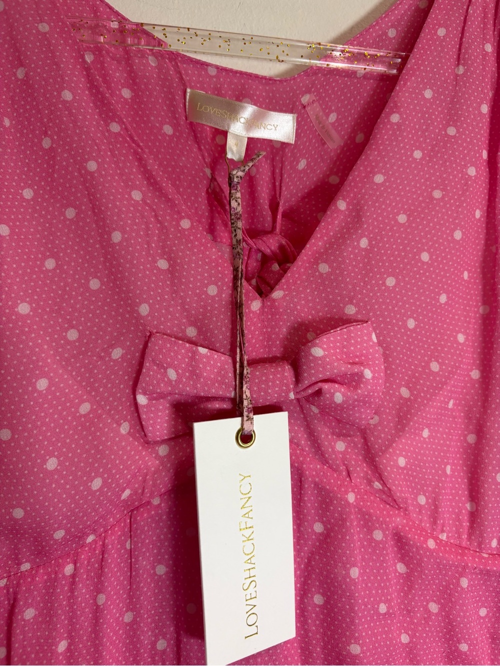 LoveShackFancy NWT Azreal Mini Dress Ruffled Polka-Dot Belted Hot Pink Cherry 4 - Picture 9 of 12